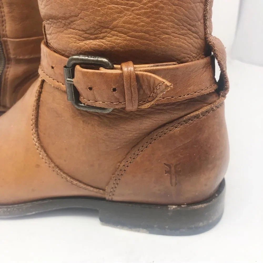 FRYE | Phillip Belted Tall Riding Boots in Cognac Tan Leather Women’s Size 7.5